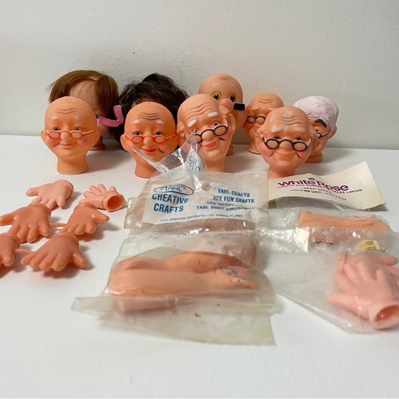 Vintage Doll Parts LOT Heads Arms Hands Craft Making Parts Fibre Craft - Picture 3 of 16